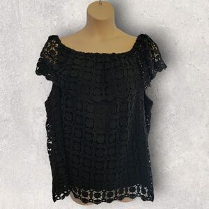 Cato Top Womens Plus Size 26 28 Black Lace Off Shoulder Ruffle Stretch Blouse